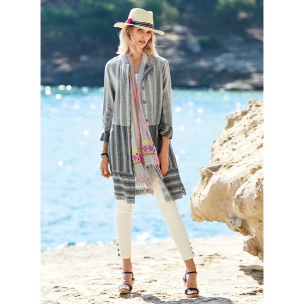Peruvian Connection Gray Striped Lightweight Coat